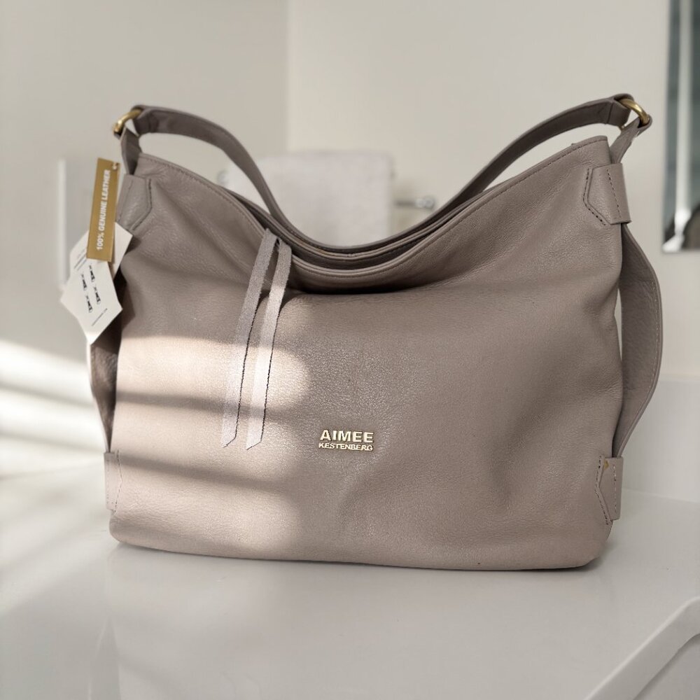 Aimee Kestenberg Game On Leather Hobo Bag Slate Grey NWOT